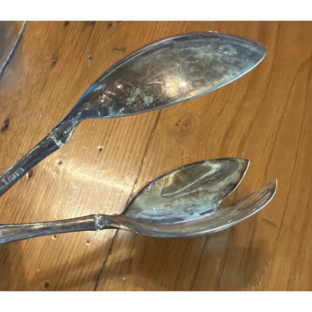 Vintage Silverplate E.P. Zinc Landes Italy Salad Tongs 9 1/4 